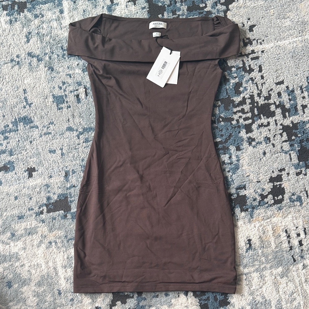 Aritzia Contour Strapless Dark Brown Dress